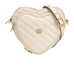 Interlocking GG Mini Heart Crossbody, Leather, Cream, 436628, B/DB, 3*
